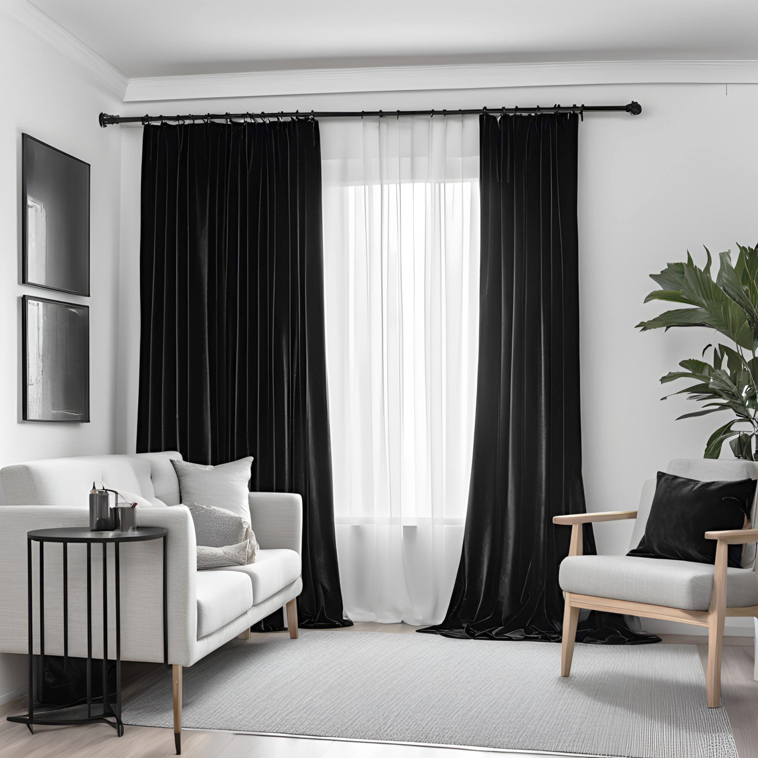Velvet Curtains for Living Room, Bedroom. Custom Velvet Drapery Panels. Room Darkening Curtains - Black